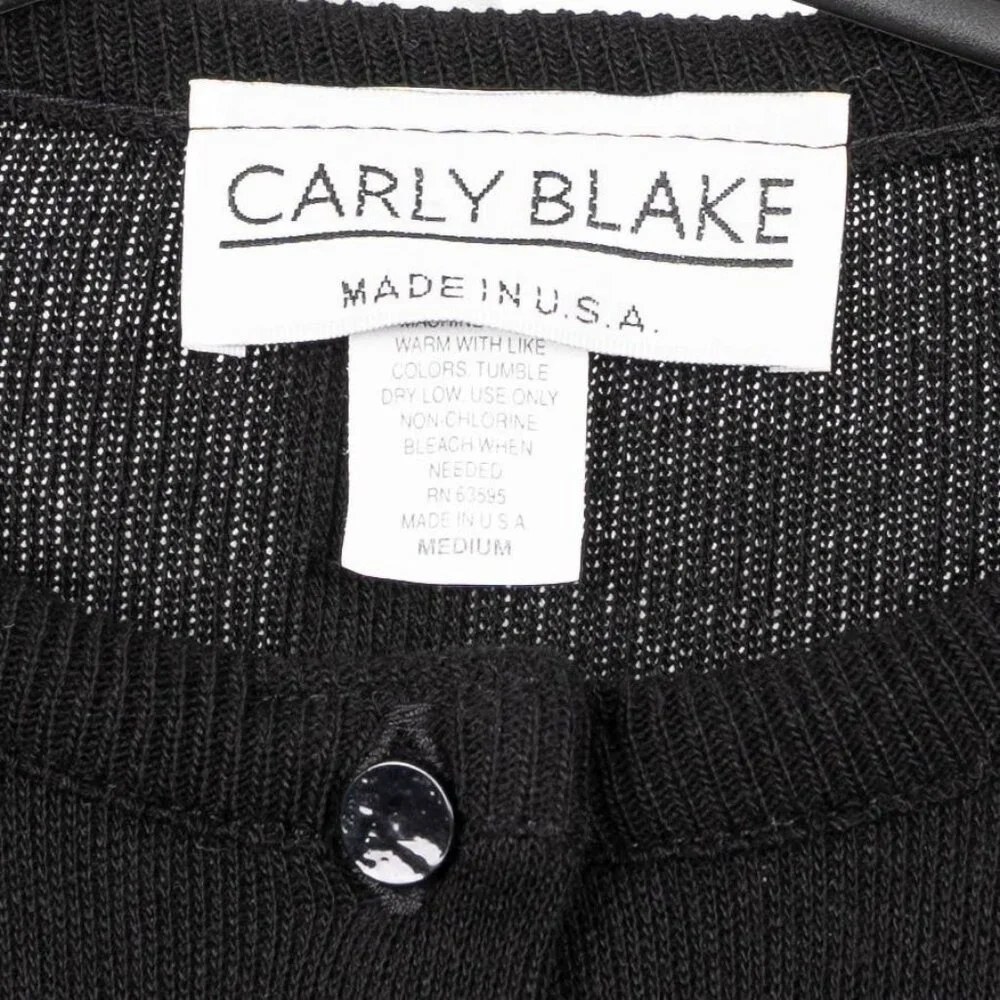 Carly Blake VTG Cardigan Sweater M Womens Black Button Up USA Acrylic Classic - Picture 5 of 6
